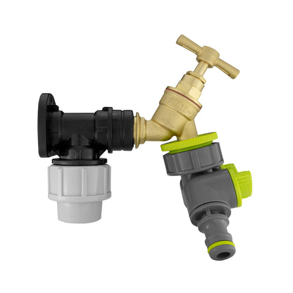 25mm MDPE Wall Kit – Brass Tap & Two-Way Splitter