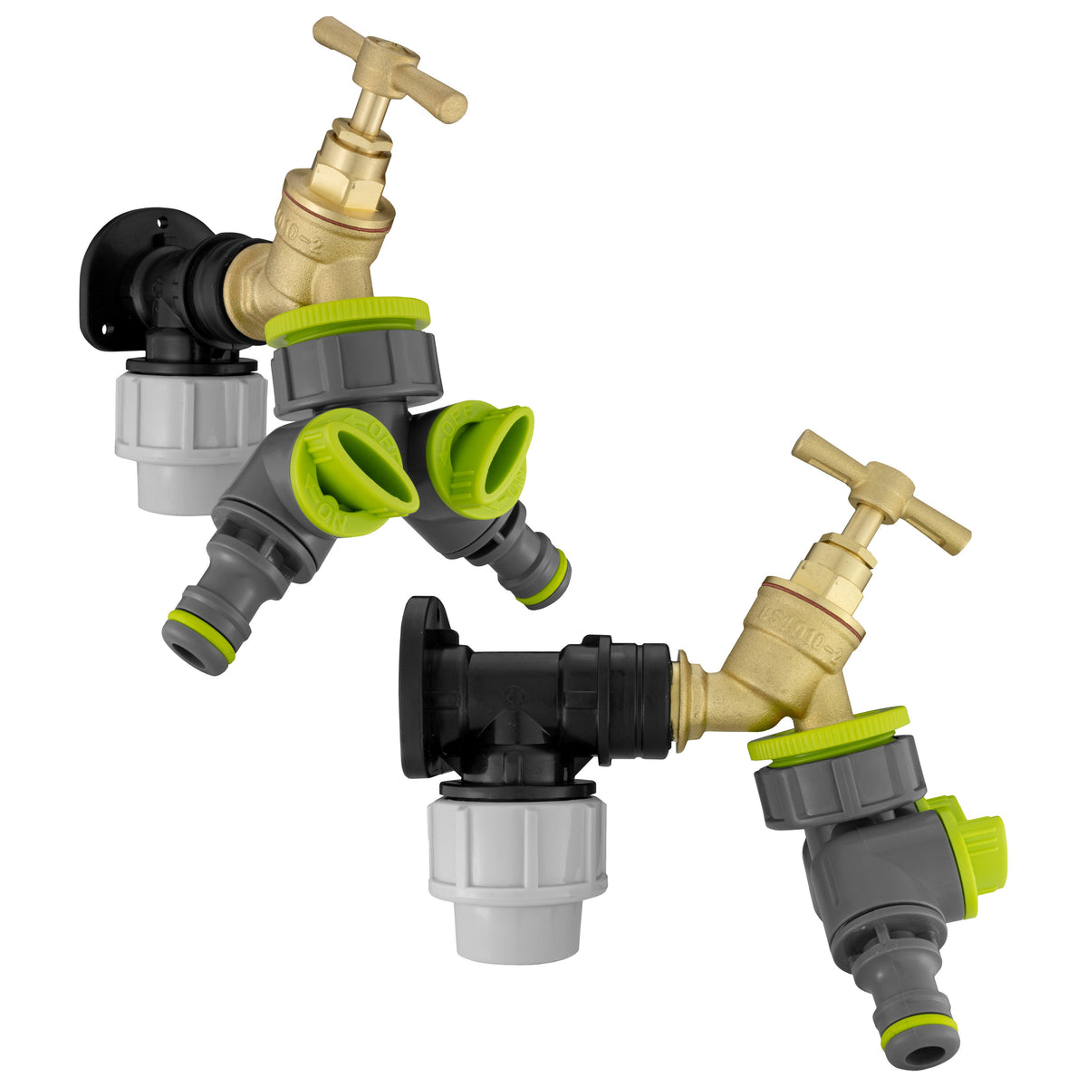 32mm MDPE Wall Kit – Brass Tap & Two-Way Splitter