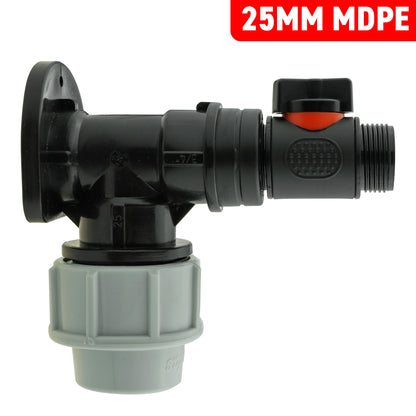 25mm MDPE Wall Kit – Inline Valve, ¾″ BSP Outlet