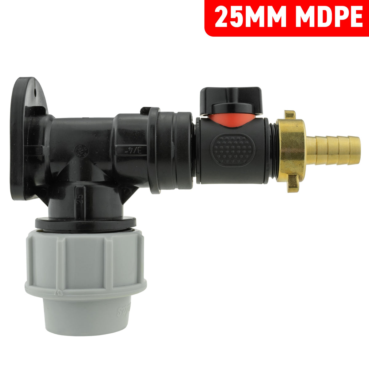 25mm MDPE Wall Kit – Valve & 13mm Brass Barb