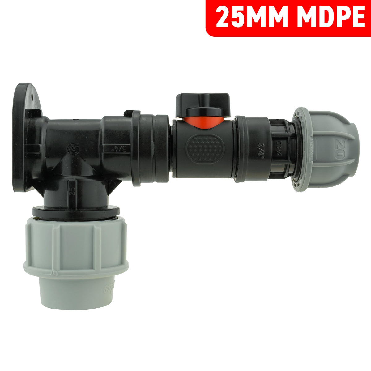 25mm MDPE Wall Kit – Valve & 20mm MDPE Outlet