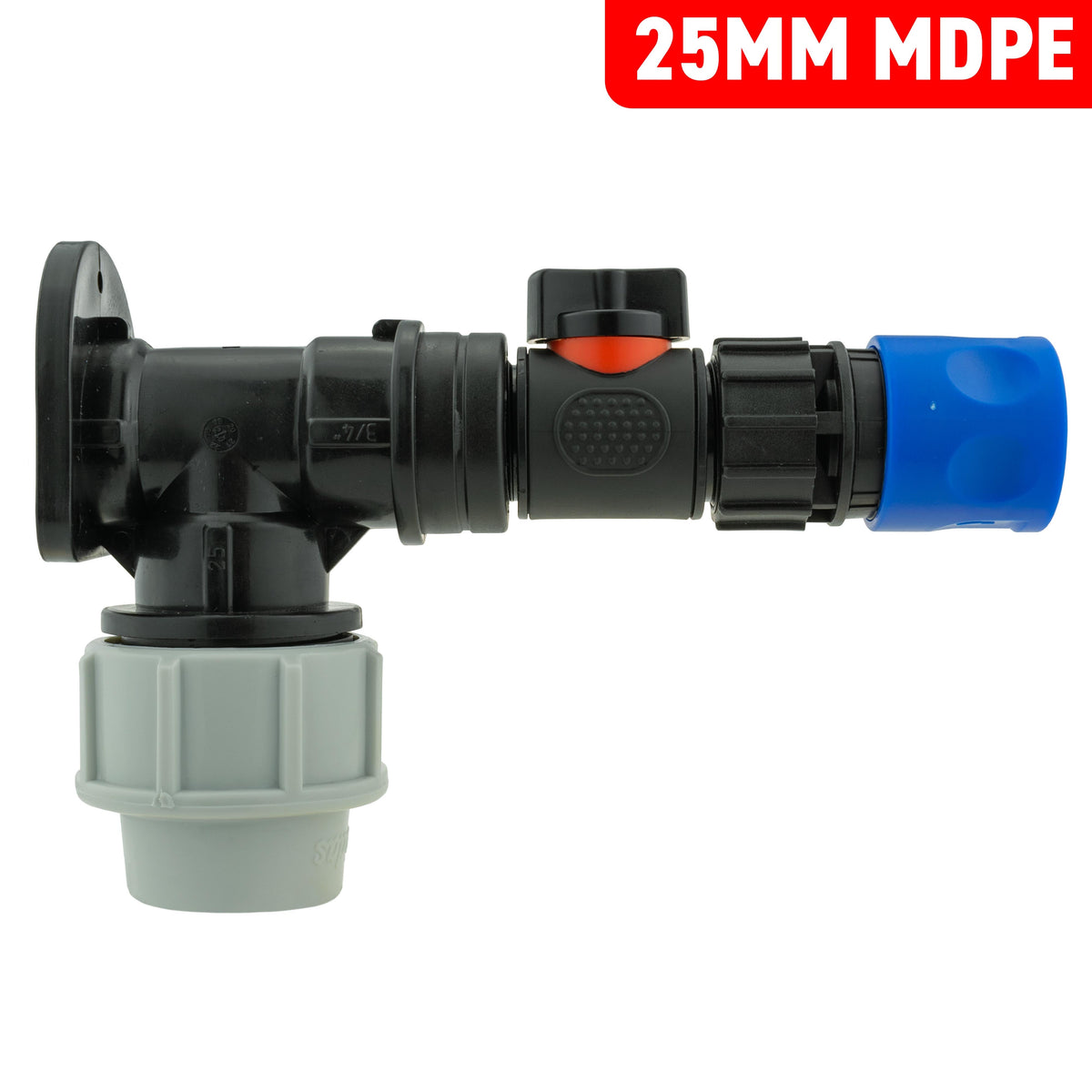 25mm MDPE Wall Kit – Black Valve & Blue Female Coupling