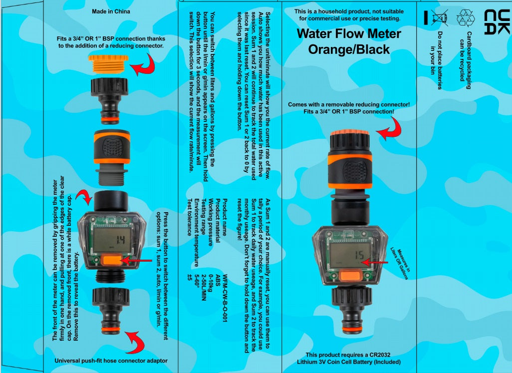 Water Flow Meter with Quick Connect Outlet (Black/Orange)