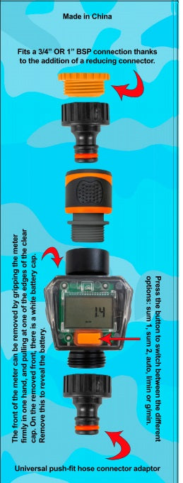 Water Flow Meter with Quick Connect Outlet (Black/Orange)