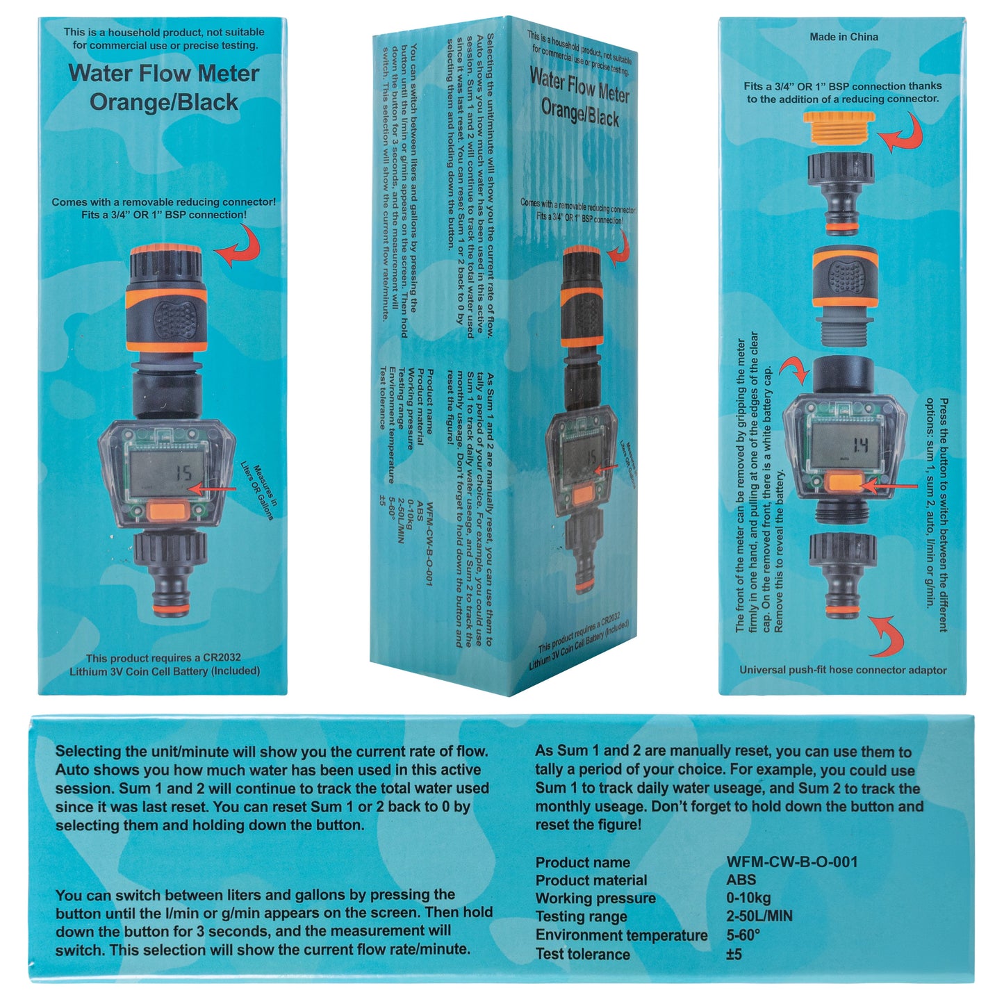 Water Flow Meter with Quick Connect Outlet (Black/Orange)