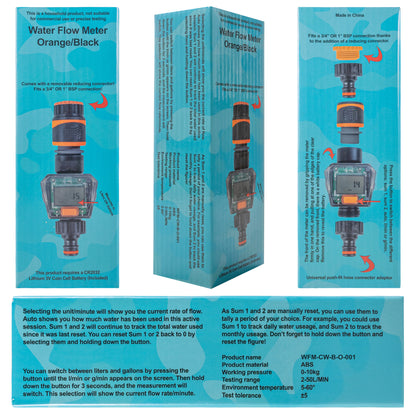 Water Flow Meter with Quick Connect Outlet (Black/Orange)