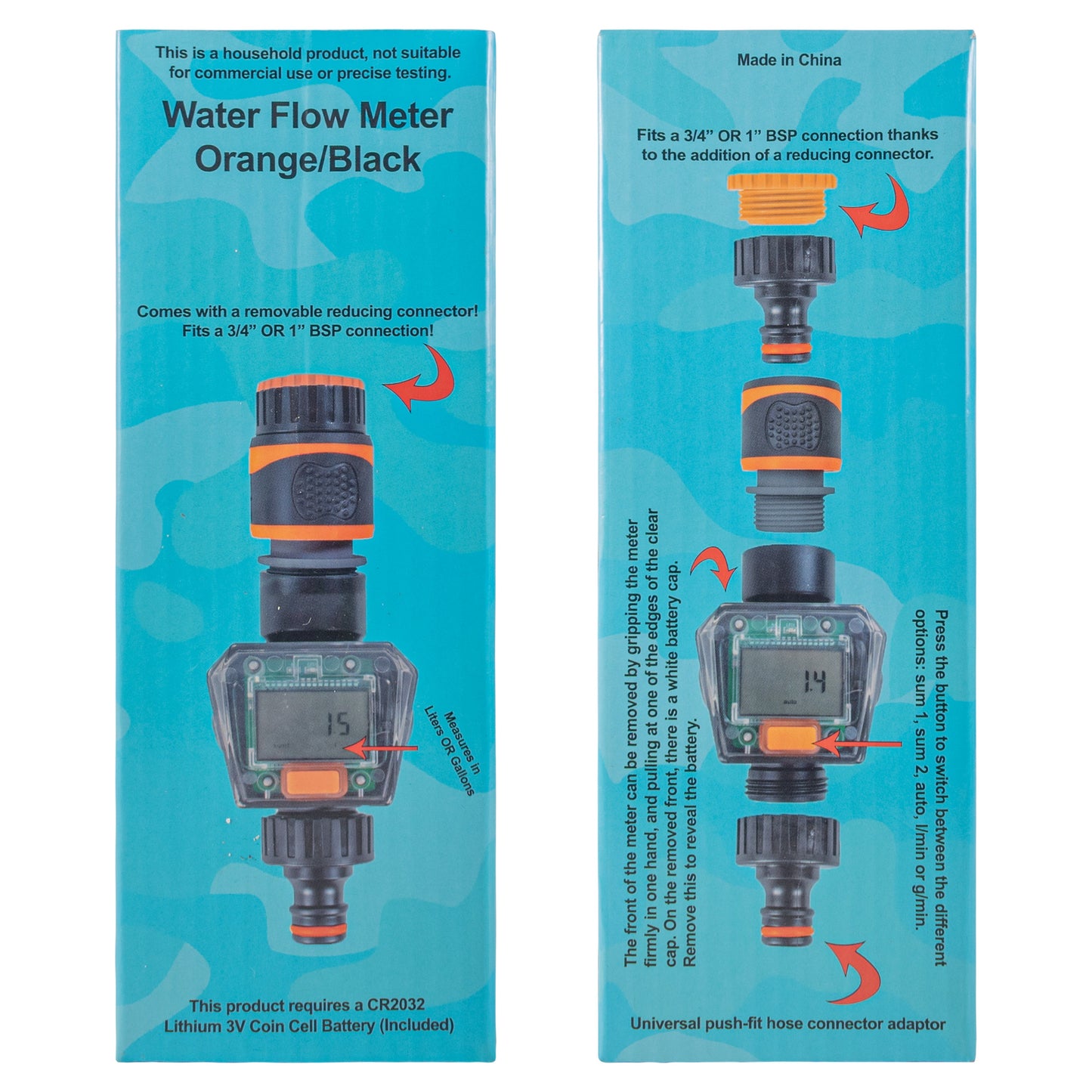 Water Flow Meter with Quick Connect Outlet (Black/Orange)