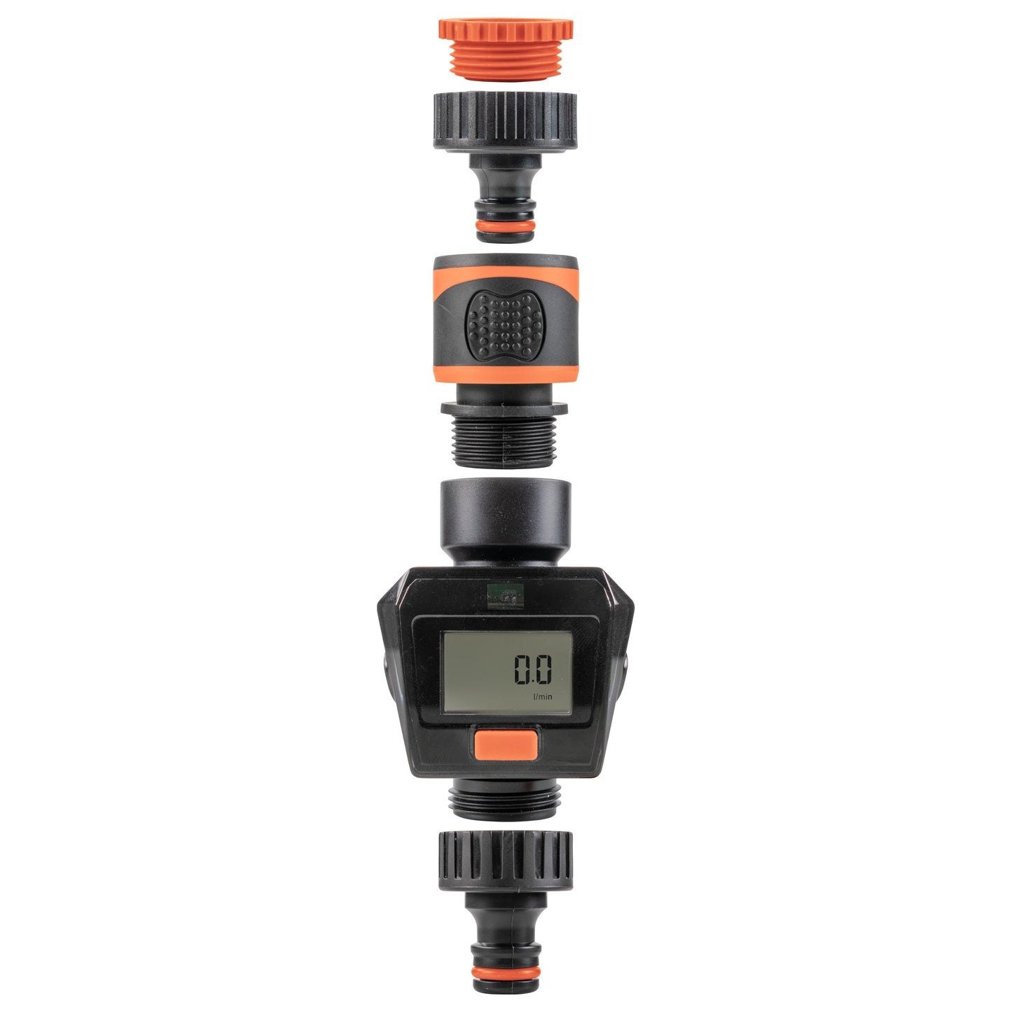 Water Flow Meter with Quick Connect Outlet (Black/Orange)