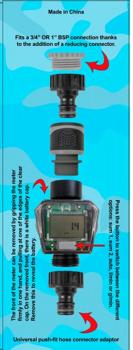 Digital Garden Water Flow Meter – Grey, BSP & Quick Adapters