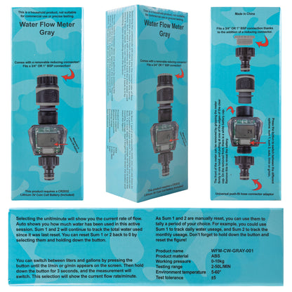 Digital Garden Water Flow Meter – Grey, BSP & Quick Adapters