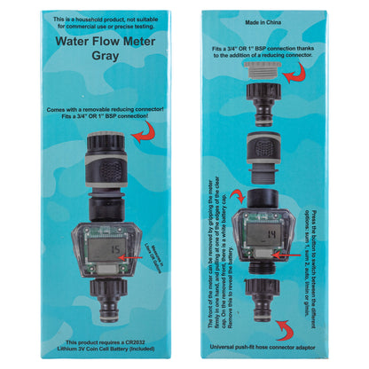 Digital Garden Water Flow Meter – Grey, BSP & Quick Adapters