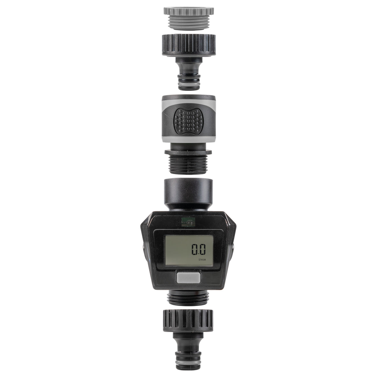 Digital Garden Water Flow Meter – Grey, BSP & Quick Adapters