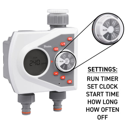 White Line 2-Zone Electronic Water Timer – LCD, 1–240 Minutes