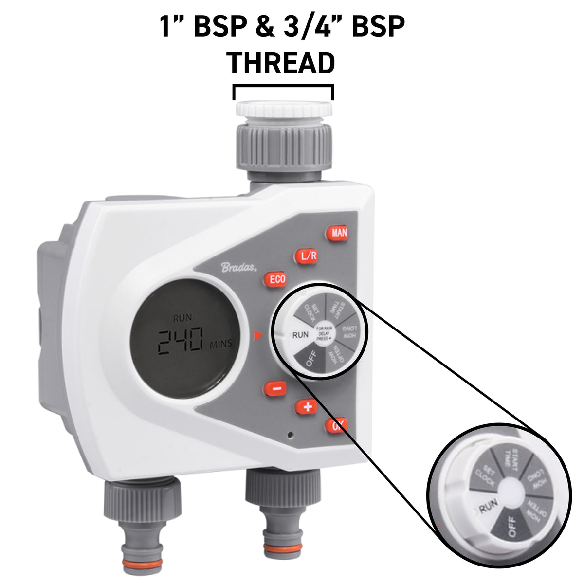 White Line 2-Zone Electronic Water Timer – LCD, 1–240 Minutes