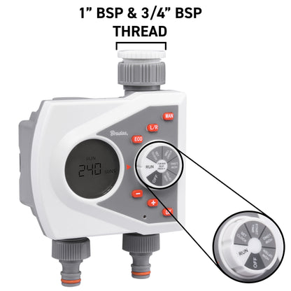 White Line 2-Zone Electronic Water Timer – LCD, 1–240 Minutes