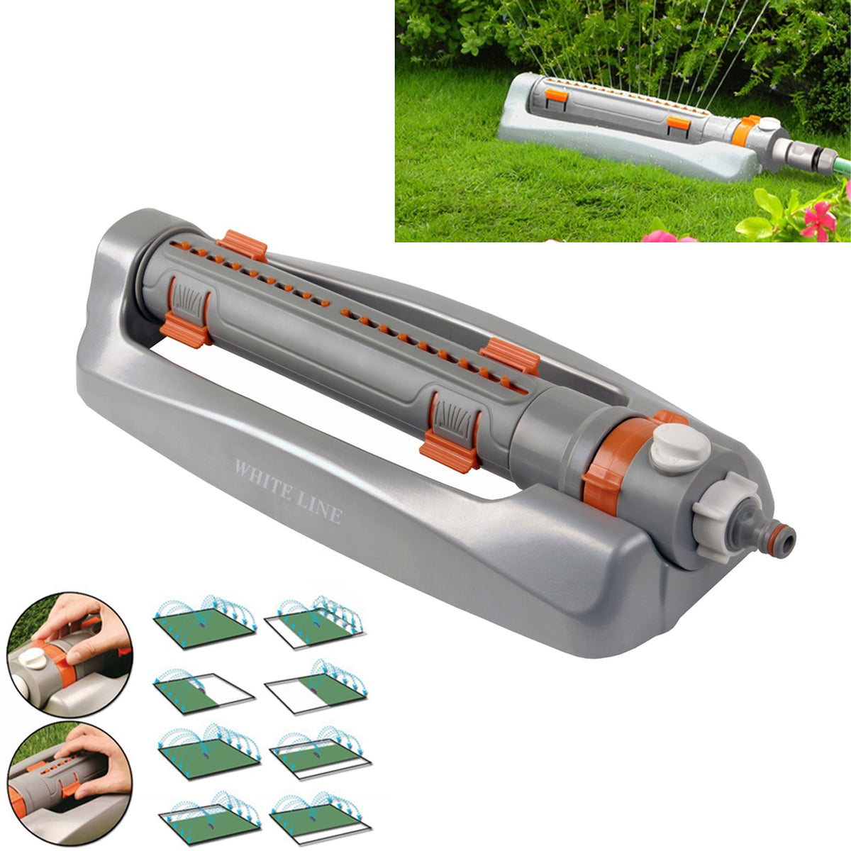 White Line Metal Oscillating Sprinkler – Adjustable Width & Range