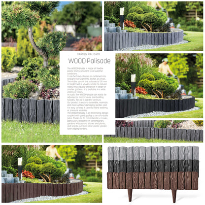 Lawn Edging, 2.32 Metres Plastic Palisade Wood Effect (Black)