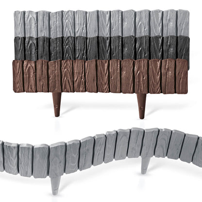 Lawn Edging, 2.32 Metres Plastic Palisade Wood Effect (Grey)