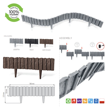 Lawn Edging, 2.32 Metres Plastic Palisade Wood Effect (Black)
