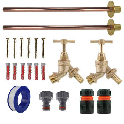 Twin Brass Barb Through-Wall Tap Kit – Basic