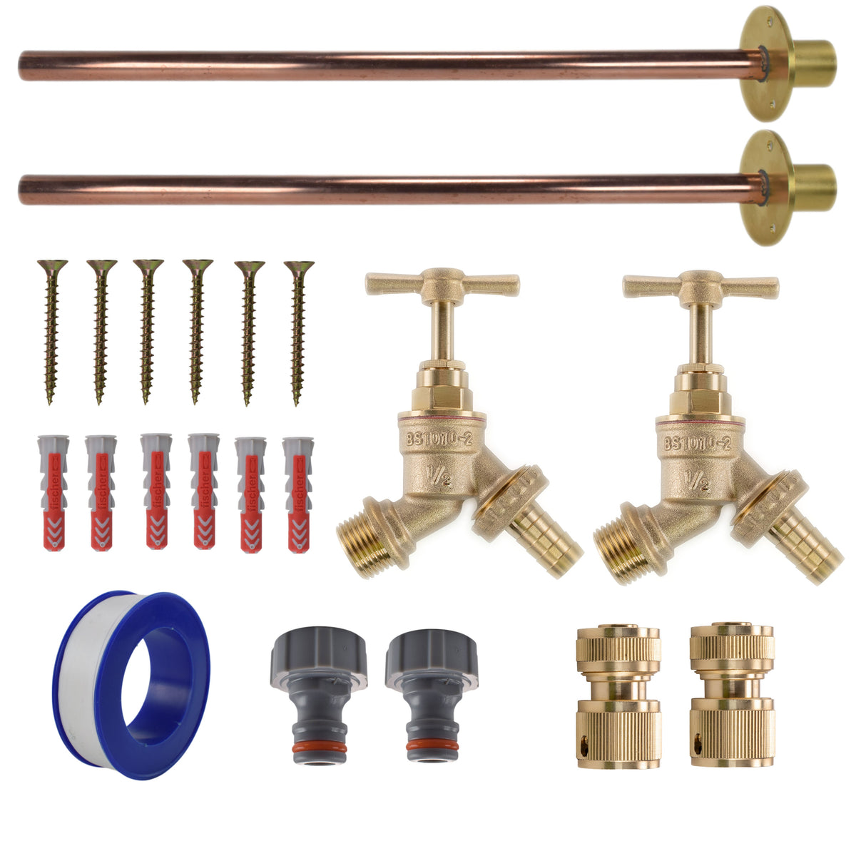 Twin Brass Barb Through-Wall Tap Kit – Basic