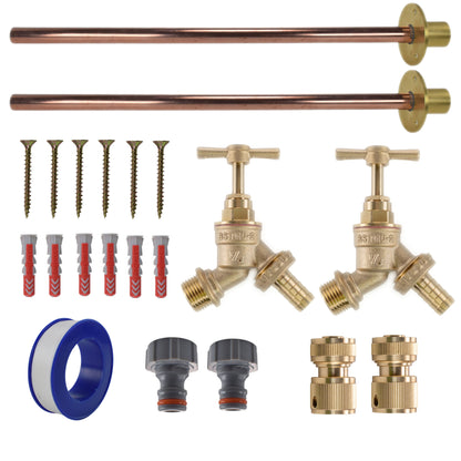 Twin Brass Barb Through-Wall Tap Kit – Basic