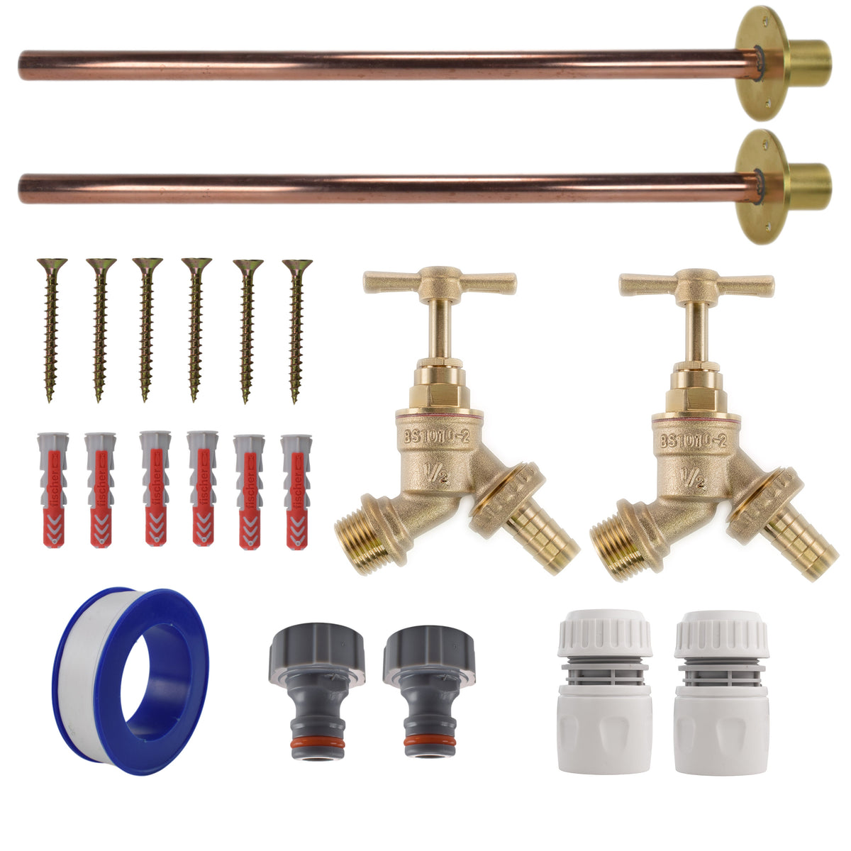 Twin Brass Barb Through-Wall Tap Kit – Basic