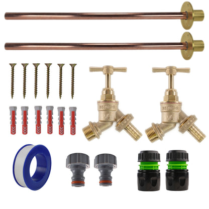 Twin Brass Barb Through-Wall Tap Kit – Basic