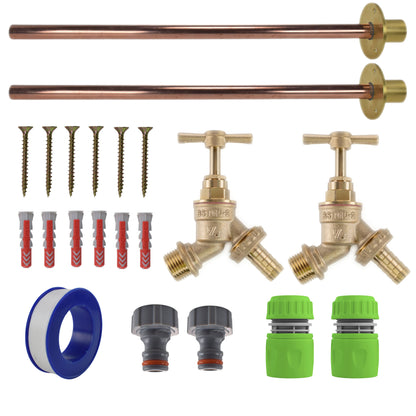 Twin Brass Barb Through-Wall Tap Kit – Basic