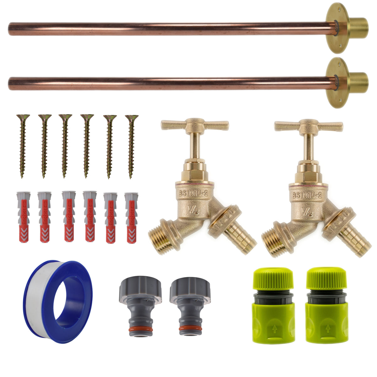 Twin Brass Barb Through-Wall Tap Kit – Basic