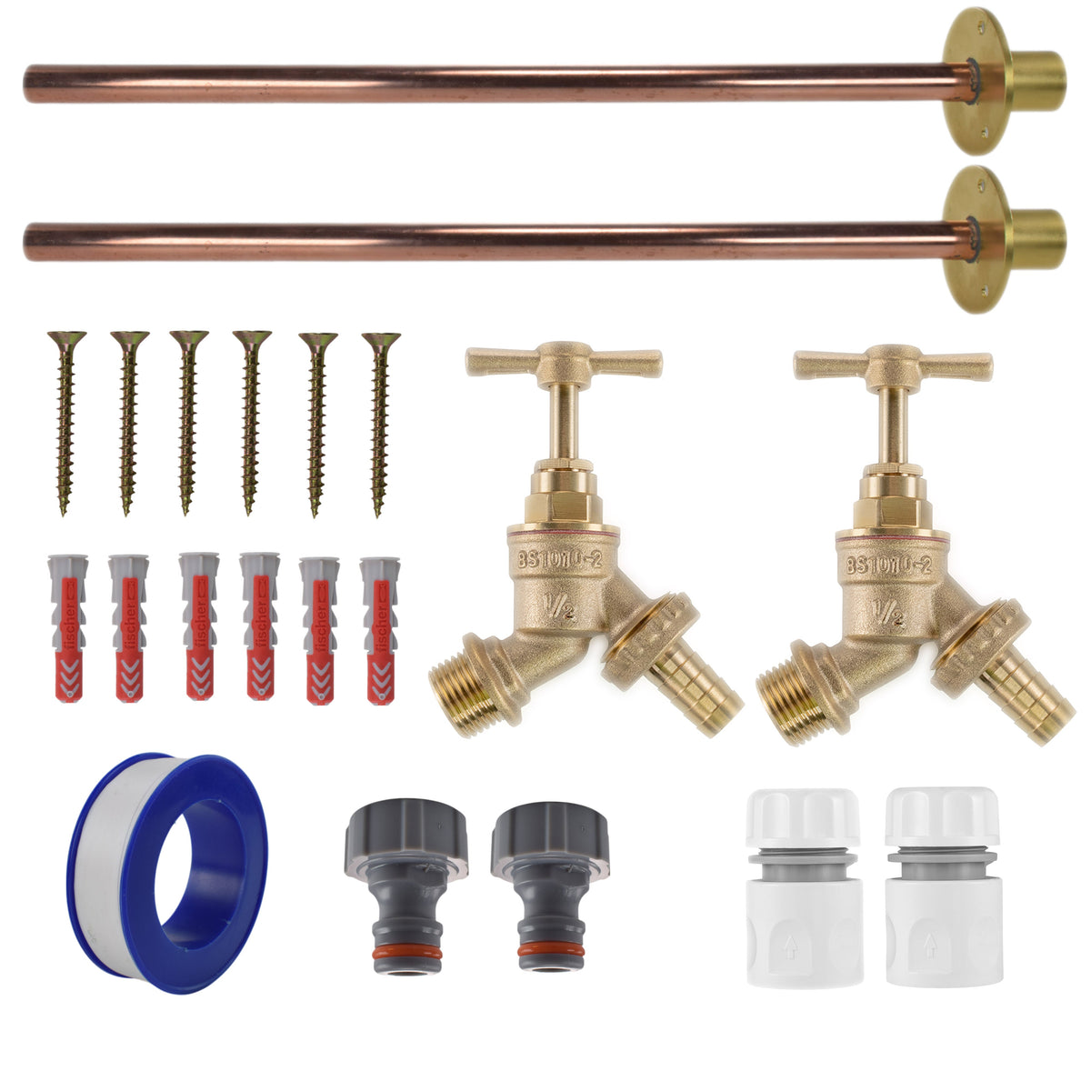 Twin Brass Barb Through-Wall Tap Kit – Basic