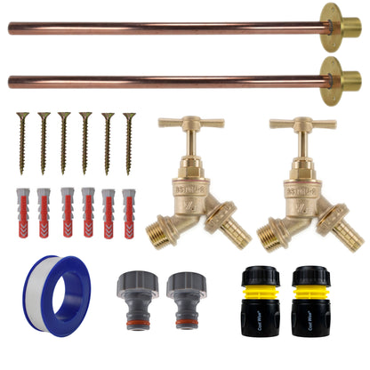Twin Brass Barb Through-Wall Tap Kit – Basic