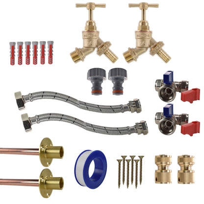Twin Brass Barb Through-Wall Tap Kit – Standard