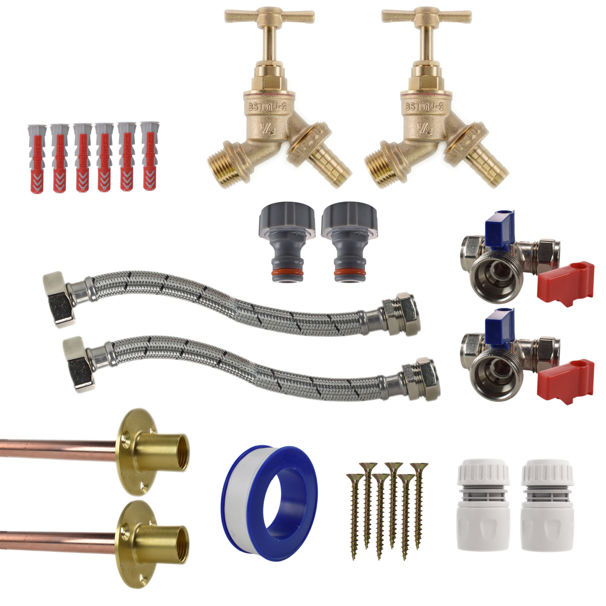 Twin Brass Barb Through-Wall Tap Kit – Standard