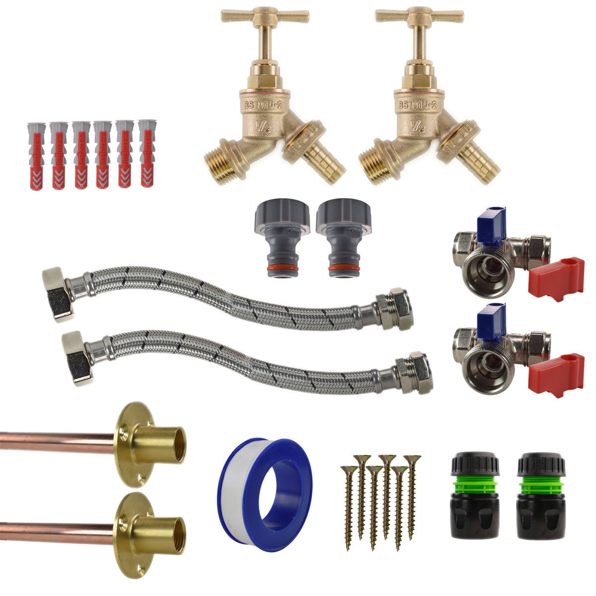 Twin Brass Barb Through-Wall Tap Kit – Standard