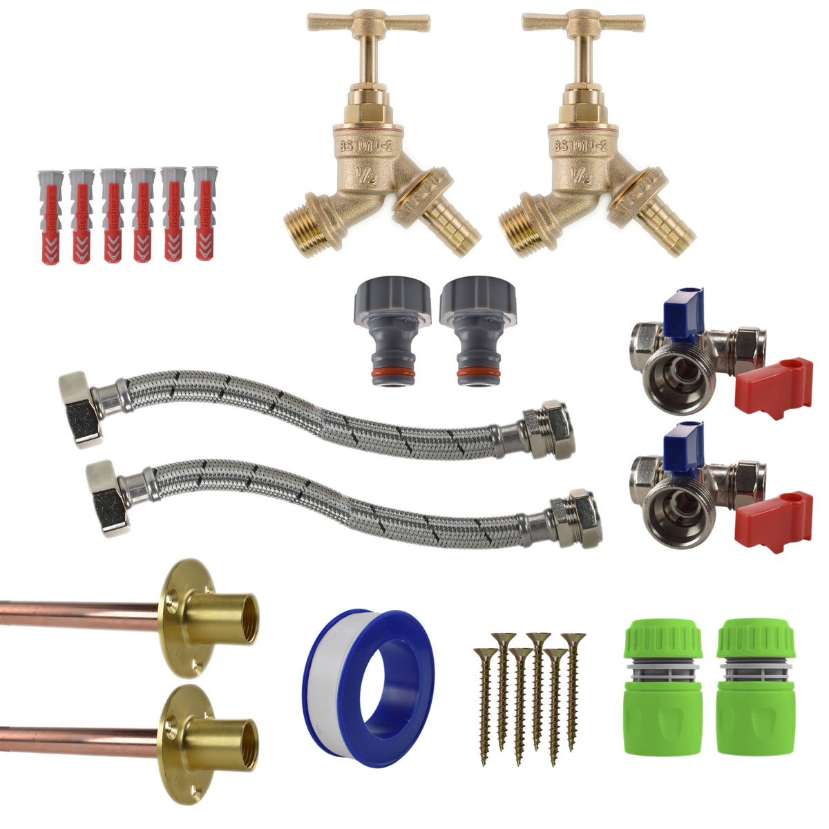Twin Brass Barb Through-Wall Tap Kit – Standard