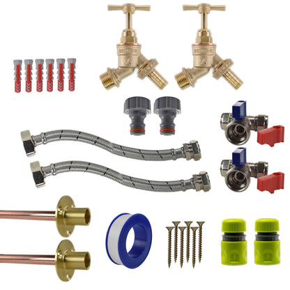 Twin Brass Barb Through-Wall Tap Kit – Standard