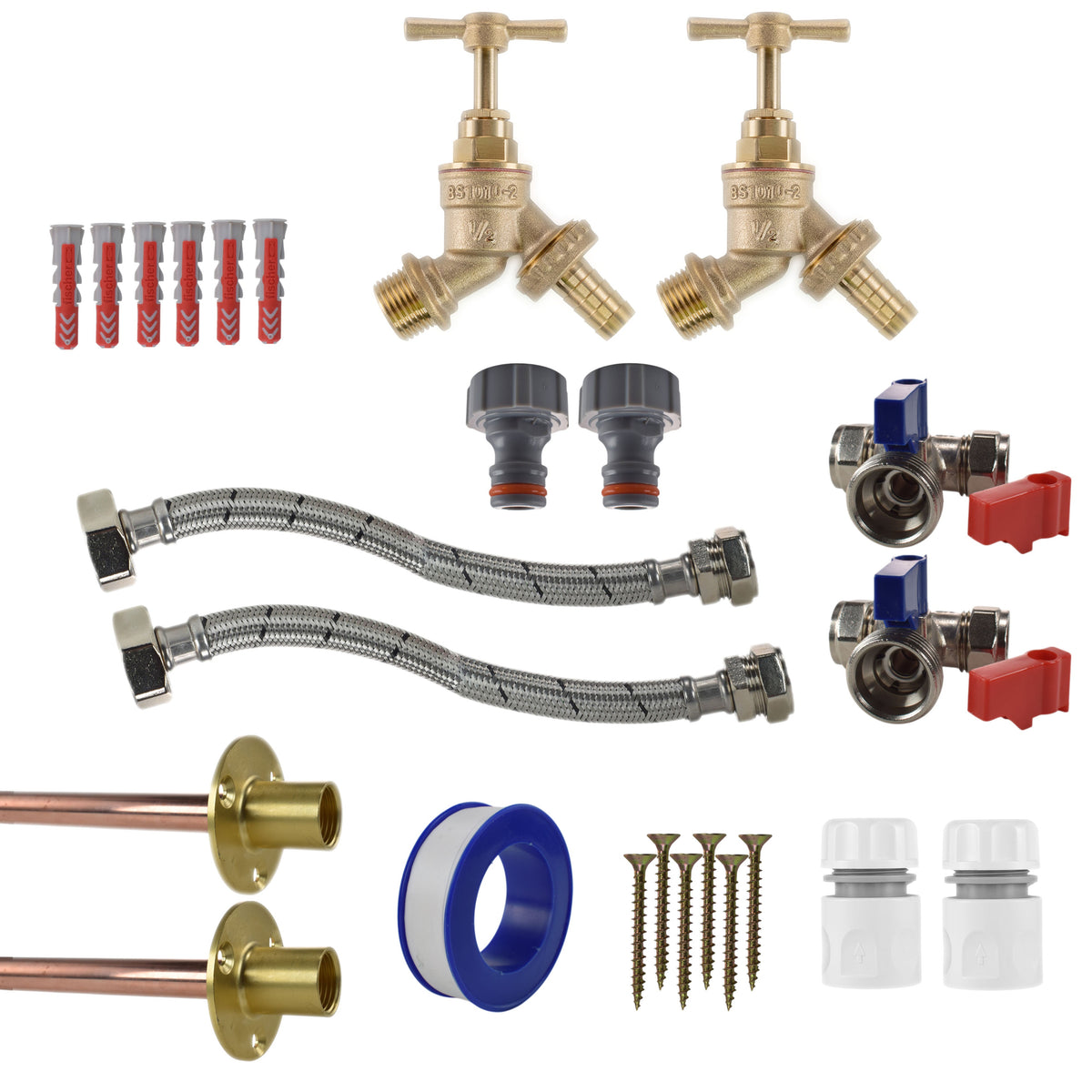 Twin Brass Barb Through-Wall Tap Kit – Standard