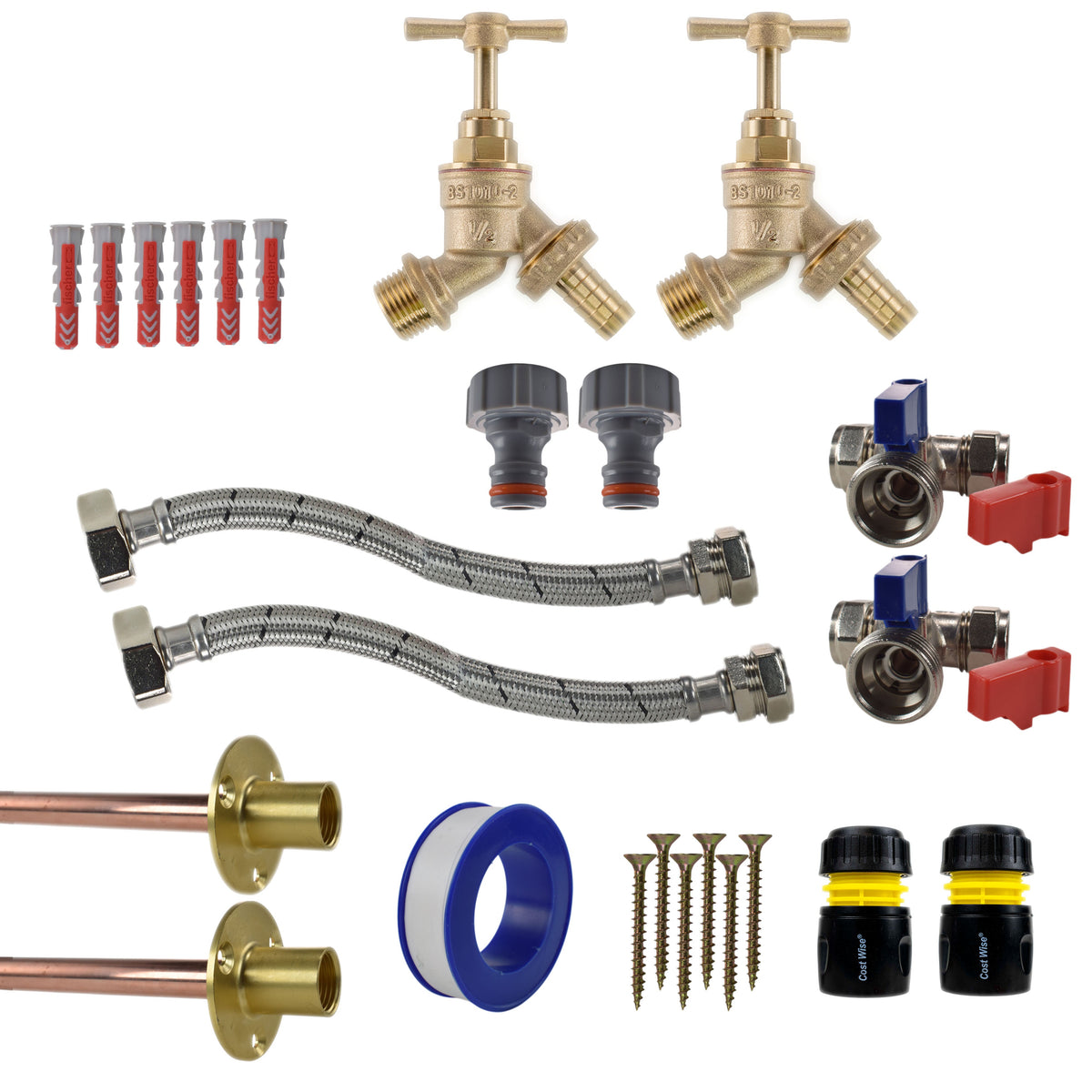 Twin Brass Barb Through-Wall Tap Kit – Standard
