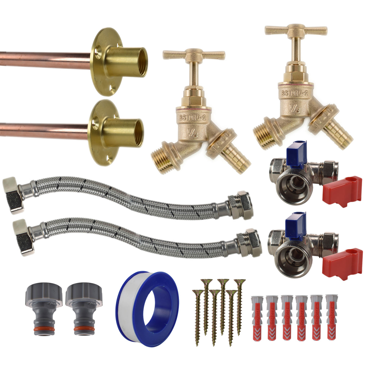 Twin Brass Barb Through-Wall Tap Kit – Standard