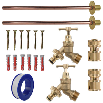 Twin Brass Quick-Connect Through-Wall Tap Kit – Basic