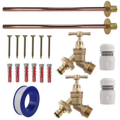 Twin Brass Quick-Connect Through-Wall Tap Kit – Basic