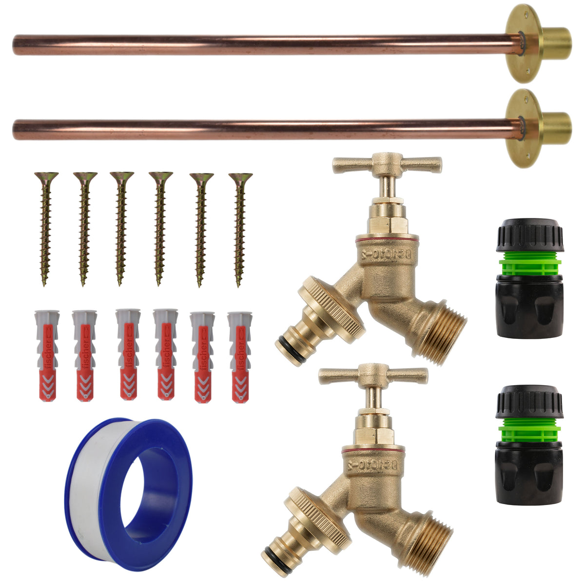 Twin Brass Quick-Connect Through-Wall Tap Kit – Basic