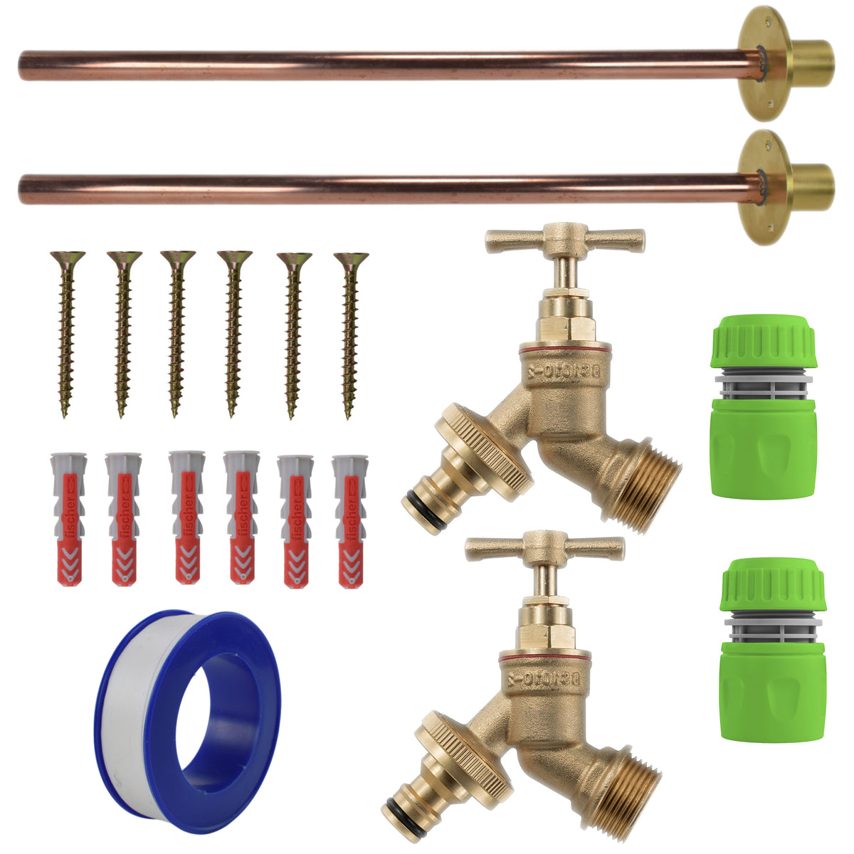 Twin Brass Quick-Connect Through-Wall Tap Kit – Basic
