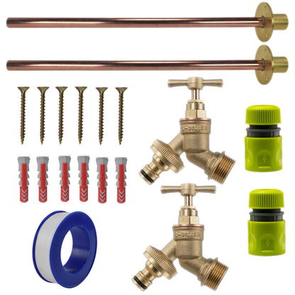 Twin Brass Quick-Connect Through-Wall Tap Kit – Basic