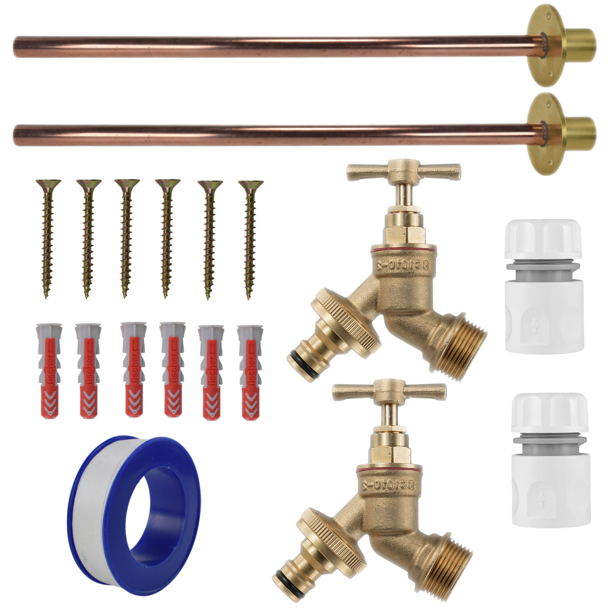Twin Brass Quick-Connect Through-Wall Tap Kit – Basic