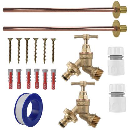 Twin Brass Quick-Connect Through-Wall Tap Kit – Basic