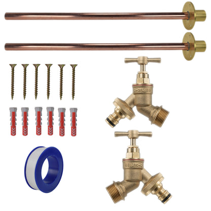 Twin Brass Quick-Connect Through-Wall Tap Kit – Basic