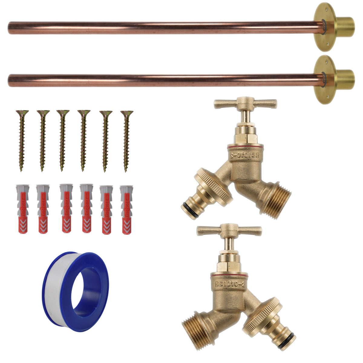 Twin Brass Quick-Connect Through-Wall Tap Kit – Basic
