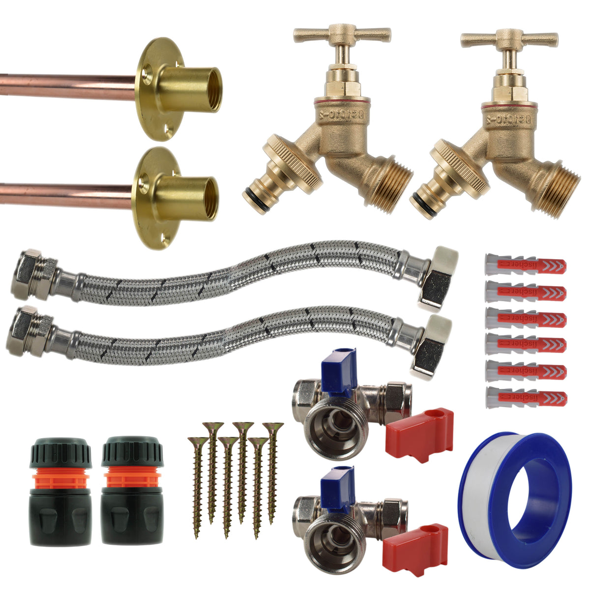 Twin Brass Quick-Connect Through-Wall Tap Kit – Standard